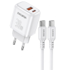 Chargeur KAKUSIGA PD 30W QC 3.0 / câble Type-C vers Type-C de 1 m / Blanc