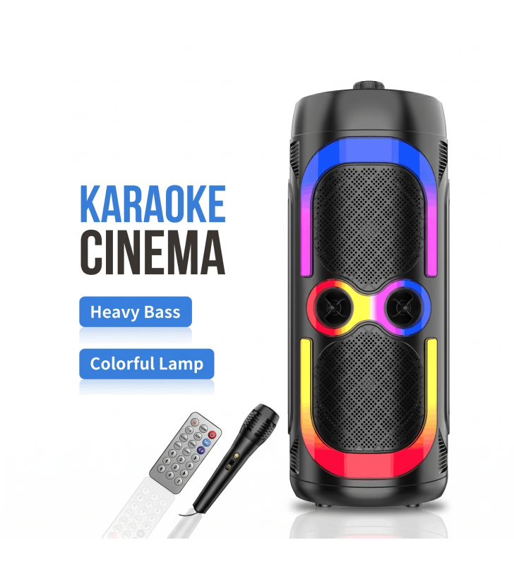 Haut-parleur sans fil haute qualité avec microphone et lumière ambiante RGB / Noir