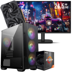 Setup Gamer Special Pc de Bureau Gaming / Ryzen 5 5500 / RTX 5050 8G / 16 Go Avec Écran Gaming Cooler Master 24.5" Full HD IPS / 120 Hz