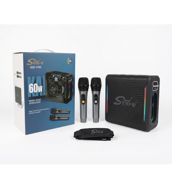 Haut-parleur sans fil Sing-e ZQS-V100 / 2x Microphone / RGB / 60 W / Noir