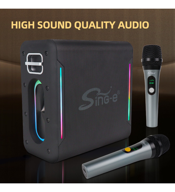 Haut-parleur sans fil Sing-e ZQS-V100 / 2x Microphone / RGB / 60 W / Noir