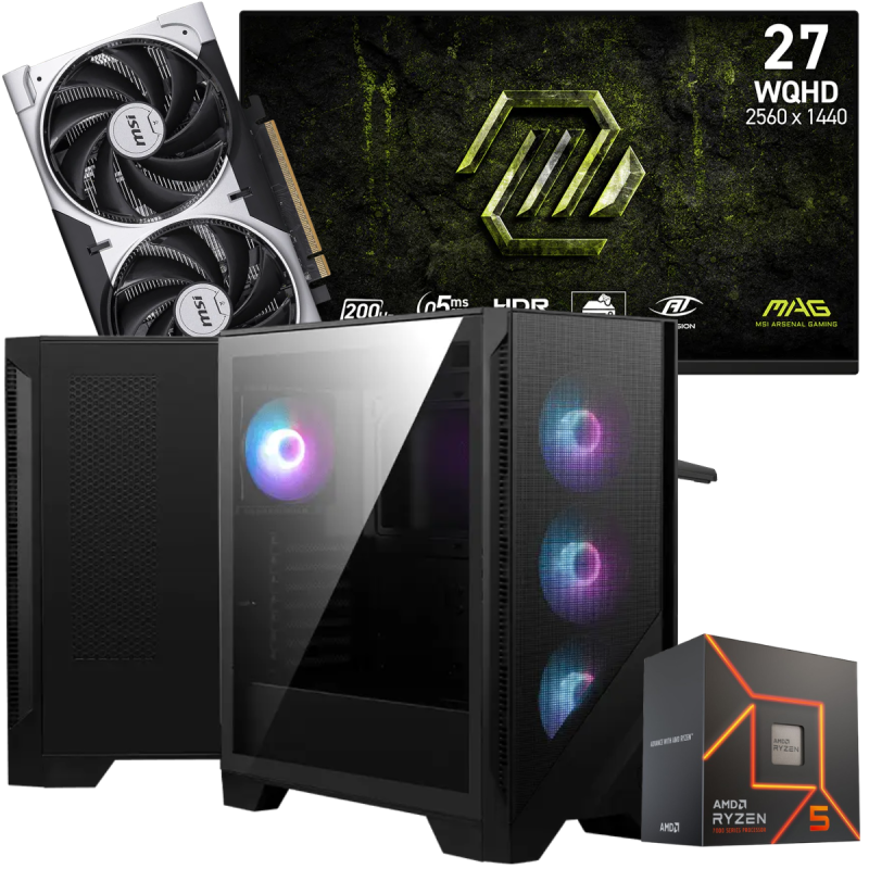 Setup Gamer Special Pc de Bureau Gaming / Ryzen 5 7600 / RTX 5050 8G / 32 Go DDR5 Avec Écran Gaming MSI MAG 27" WQHD IPS / 200 Hz