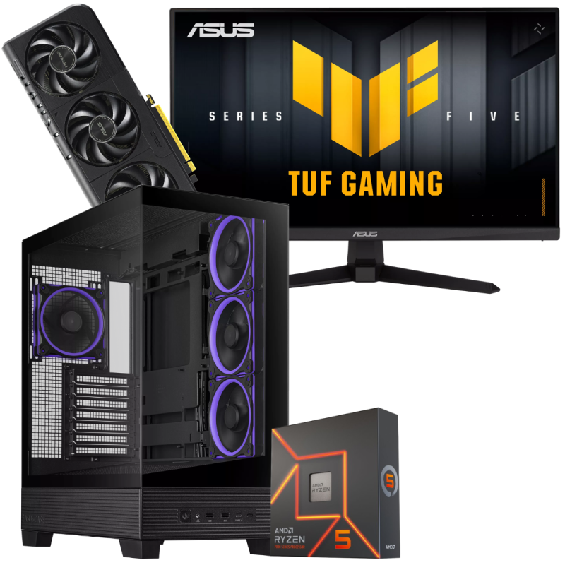 Setup Gamer Special Pc de Bureau Gaming / Ryzen 5 7600X / RTX 5050 8G / 32 Go DDR5 Avec Écran Asus 24.5" Full HD VA / 200 Hz