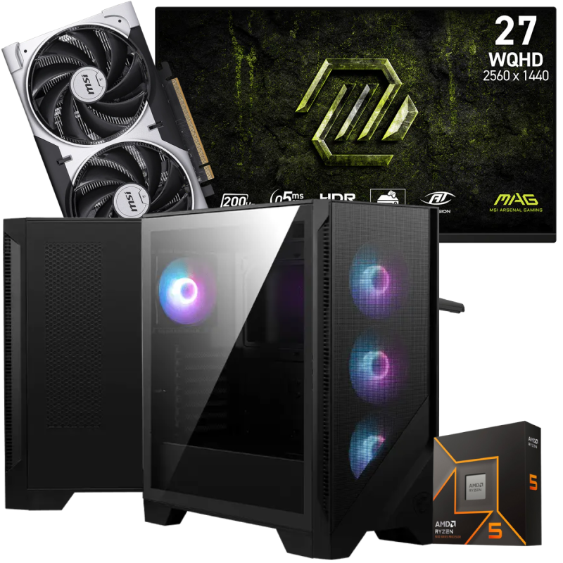 Setup Gamer Special Pc de Bureau Gaming / Ryzen 5 9600X / RTX 5050 8G / 32 Go DDR5 Avec Écran Gaming MSI 27" WQHD IPS / 200 Hz
