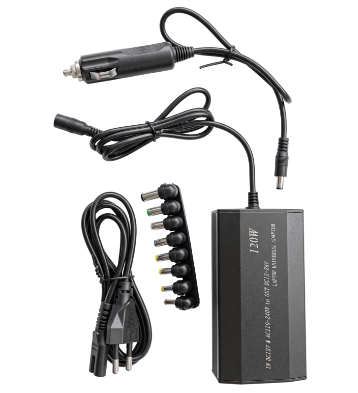Chargeur Universel Laptop 12V/24V 120W Avec Chargeur Voiture Allume Cigare