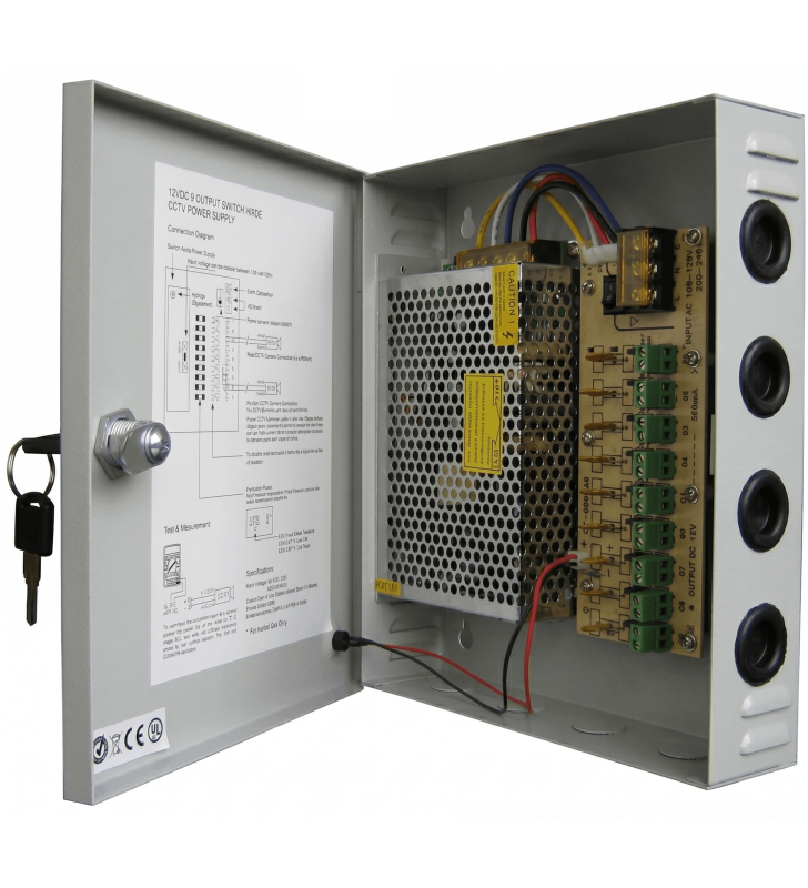 Bloc d'alimentation pour caméra de surveillance 12V / 10A / Avec Case