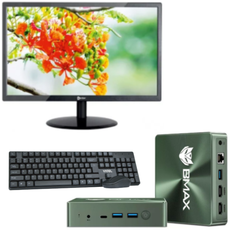 Mini Pc de bureau BMAX B6 PLUS / i3-1000NG4 / 12 Go / 512 Go SSD / Windows 11 / Vert Avec Écran Enter ECR-MO-A03 22" HD / VGA / HDMI / 60 Hz