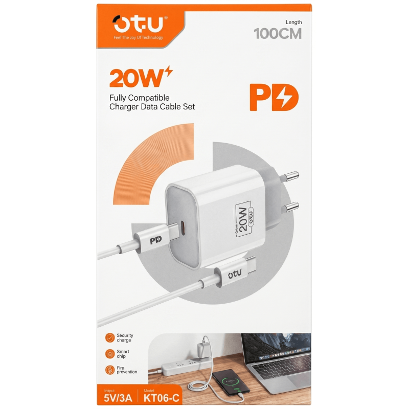 Chargeur Secteur Rapide OTU KT06-I Avec câble Lightning / Type-C / 20 W / Blanc