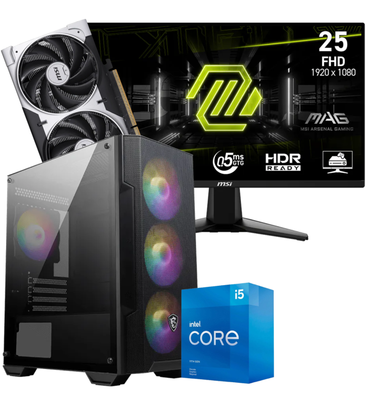 Setup Gamer Special Pc de Bureau Gaming / i5-11400F / RTX 5050 8G / 16 Go Avec Écran Gaming MSI MAG 24.5" Full HD IPS / 200 Hz