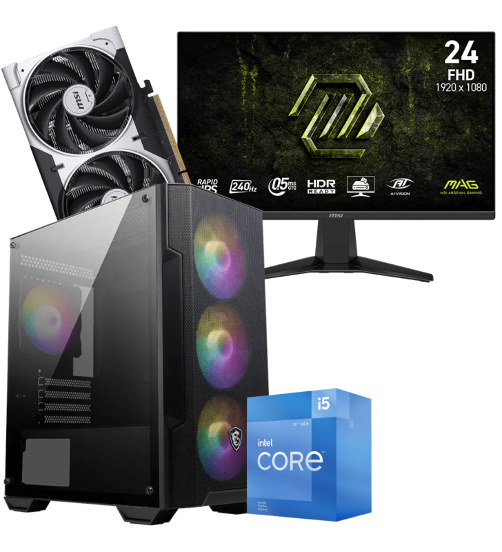 Setup Gamer Special Pc de Bureau Gaming / i5-12400F / RTX 5050 8G / 16 Go Avec Écran Gaming MSI MAG 24" Full HD IPS / 240 Hz