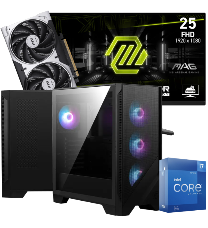 Setup Gamer Special Pc de Bureau Gaming / i7-12700KF / RTX 5050 8G / 32 Go Avec Écran Gaming MSI MAG 24.5" Full HD IPS / 200 Hz