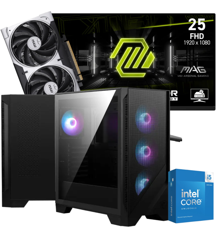 Setup Gamer Special Pc de Bureau Gaming / i5-14600KF / RTX 5050 8G / 32 Go Avec Écran Gaming MSI MAG 24.5" Full HD IPS / 200 Hz