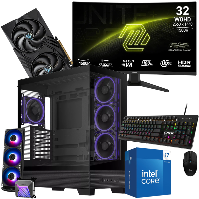 Setup Gamer Special Pc de Bureau Gaming / i7-14700F / RTX 5060 8G / 64 Go DDR5 Avec Écran Gaming CURVED MSI MAG 32" WQHD VA / 180 Hz