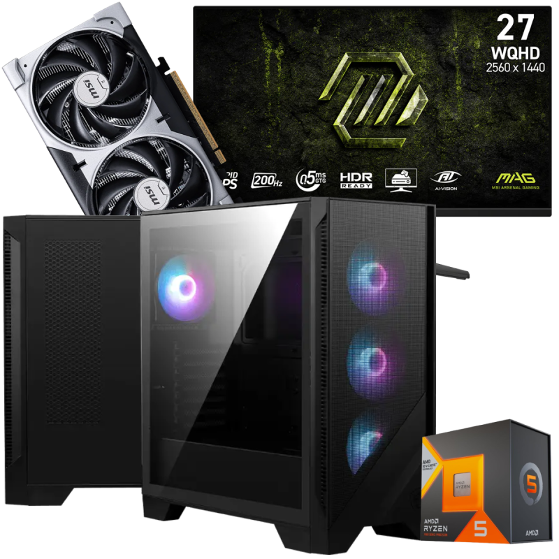 Setup Gamer Special Pc de Bureau Gaming / Ryzen 5 7500X3D / RTX 5060 8G / 32 Go Avec Écran Gaming MSI 27" Full HD IPS / 240 Hz