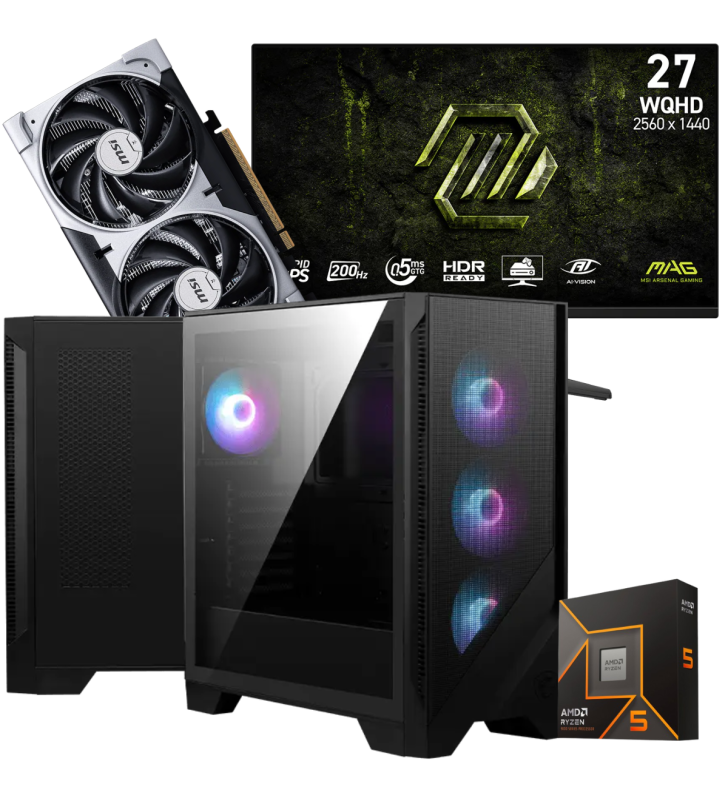 Setup Gamer Special Pc de Bureau Gaming / Ryzen 5 9600X / RTX 5060 8G / 32 Go Avec Écran Gaming MSI MAG 27" Full HD IPS / 240 Hz