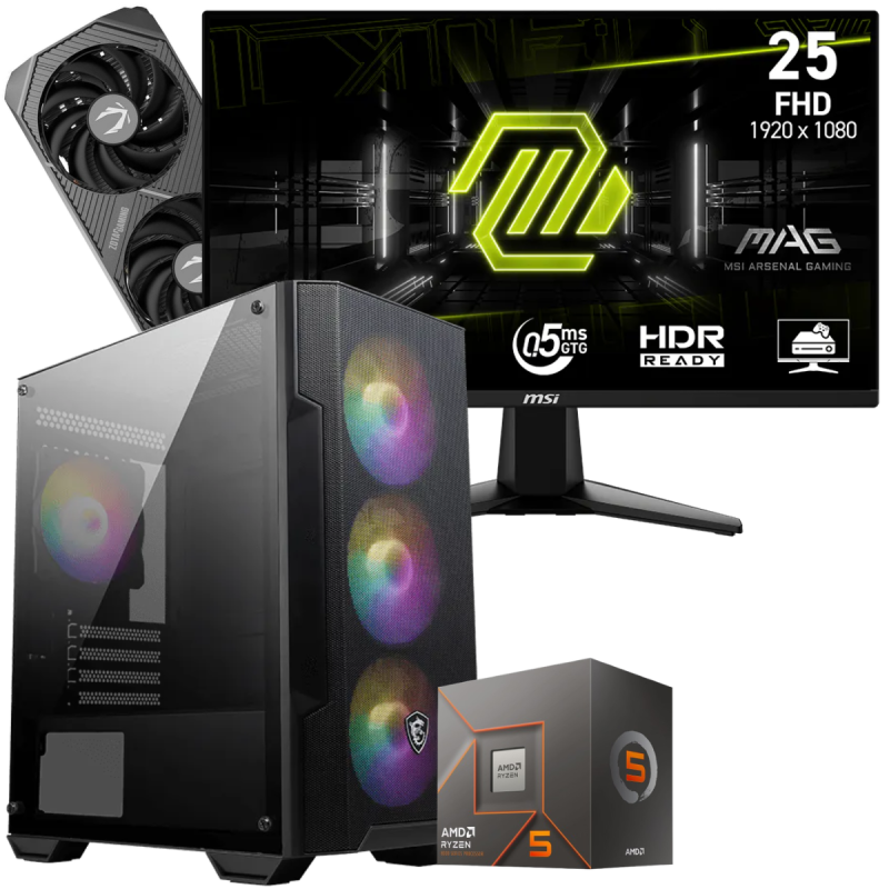 Setup Gamer Special Pc de Bureau Gaming / Ryzen 5 8400F / RTX 5060 8G / 16 Go Avec Écran Gaming MSI MAG 24.5" Full HD IPS / 200 Hz