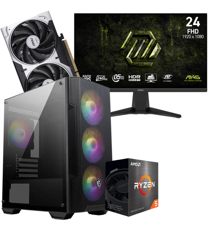 Setup Gamer Special Pc de Bureau Gaming / Ryzen 5 5500 / RTX 5060 8G / 16 Go Avec Écran Gaming MSI MAG 24" Full HD IPS / 240 Hz