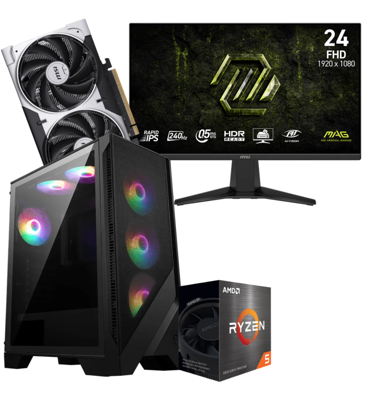Setup Gamer Special Pc de Bureau Gaming / Ryzen 5 5600 / RTX 5060 8G / 16 Go Avec Écran Gaming MSI MAG 24" Full HD IPS / 240 Hz