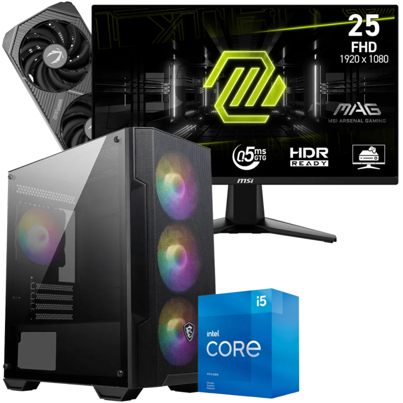 Setup Gamer Special Pc de Bureau Gaming / i5-11400F / RTX 5060 8G / 16 Go Avec Écran Gaming MSI MAG 24.5" Full HD IPS / 200 Hz