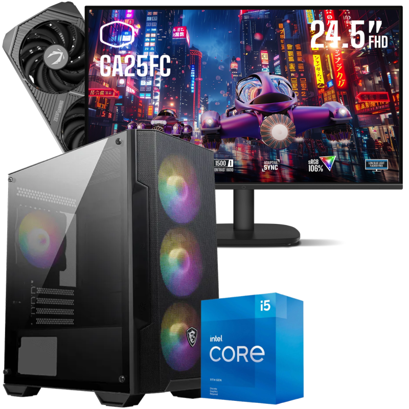 Setup Gamer Special Pc de Bureau Gaming / i5-11400F / RTX 5060 8G / 16 Go Avec Écran Gaming Cooler Master 24.5" Full HD IPS / 120 Hz
