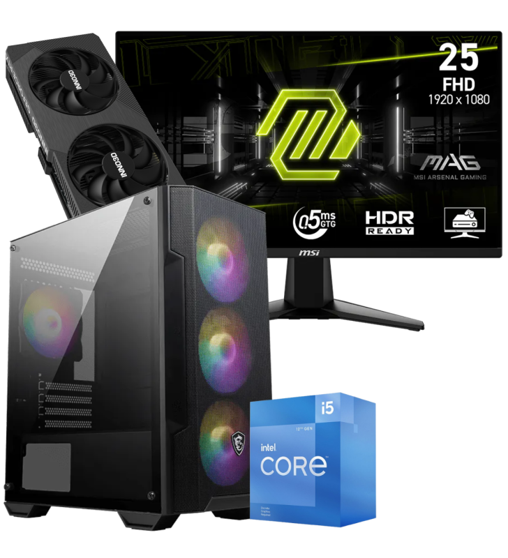 Setup Gamer Special Pc de Bureau Gaming / i5-12400F / RTX 5060 8G / 16 Go Avec Écran Gaming MSI MAG 24.5" Full HD IPS / 200 Hz