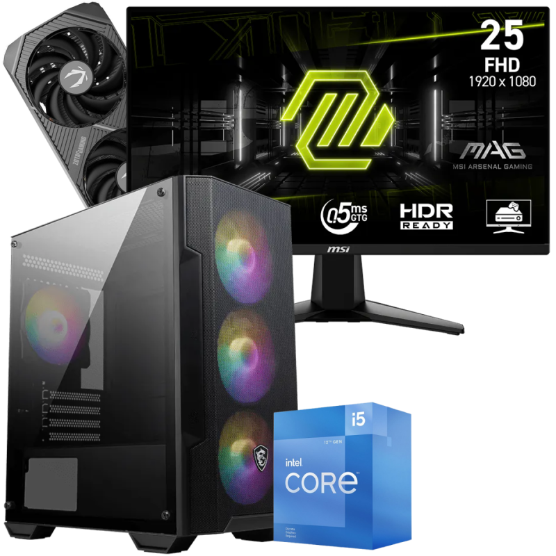 Setup Gamer Special Pc de Bureau Gaming / i5-12400F / RTX 5060 8G / 16 Go DDR5 Avec Écran Gaming MSI MAG 24.5" Full HD IPS / 200 Hz