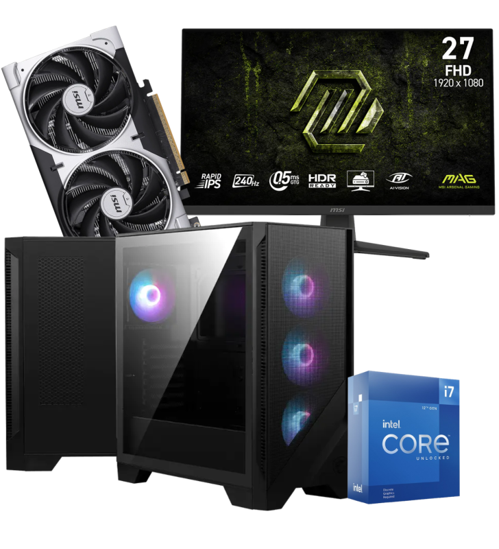 Setup Gamer Special Pc de Bureau Gaming / i7-12700KF / RTX 5060 8G / 32 Go Avec Écran Gaming MSI MAG 24.5" Full HD IPS / 200 Hz