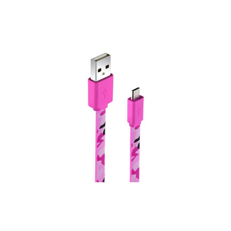 Câble plat CLiPtec ARMY USB vers Micro-USB pour Smartphone / Rose