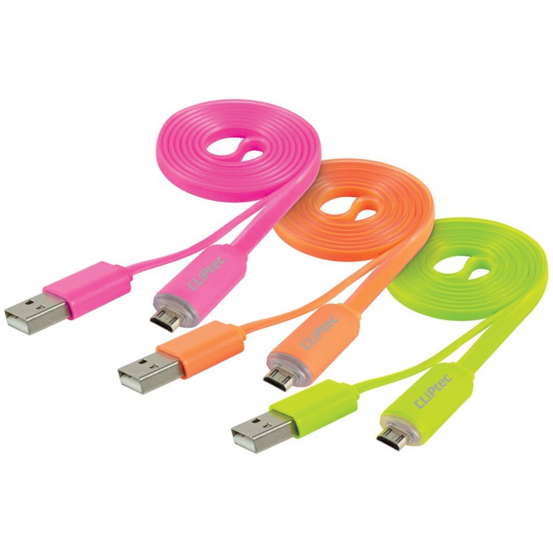 Câble plat CLiPtec LIGHT USB vers Micro-USB pour Smartphone / Vert