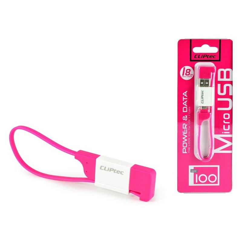 Câble plat CLiPtec LOCK USB vers Micro-USB pour Smartphone / Rose