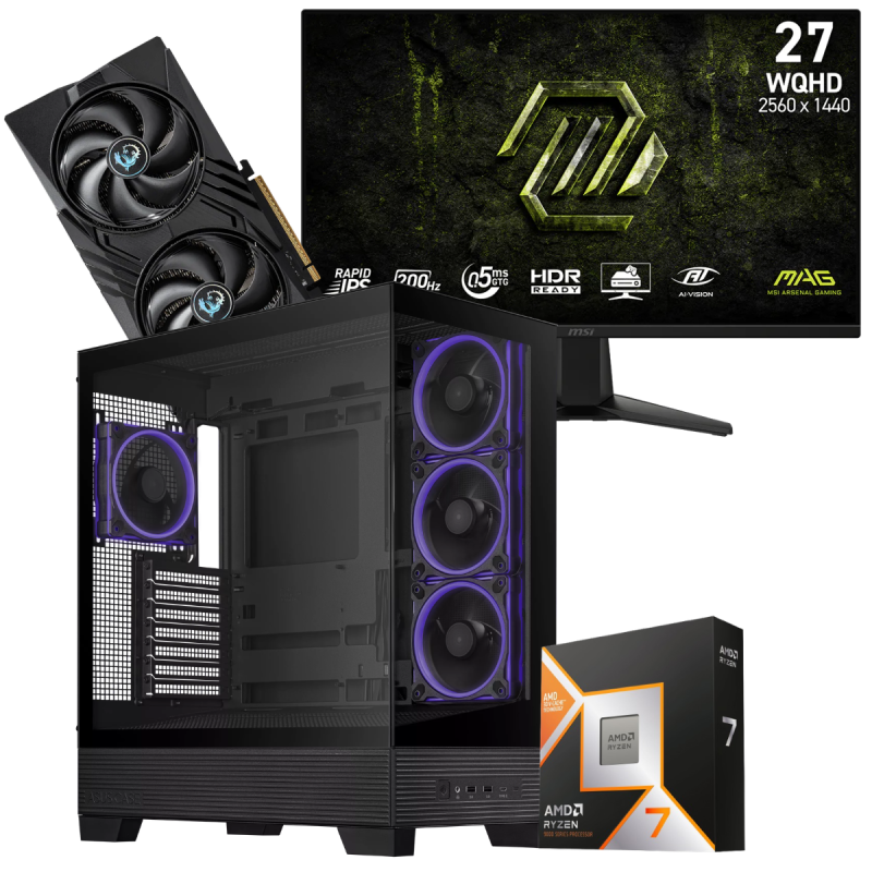 Setup Gamer Special Pc de Bureau Gaming / Ryzen 7 9800X3D / RTX 5060 8G / 64 Go DDR5 Avec Écran Gaming MSI MAG 27" WQHD IPS / 200 Hz