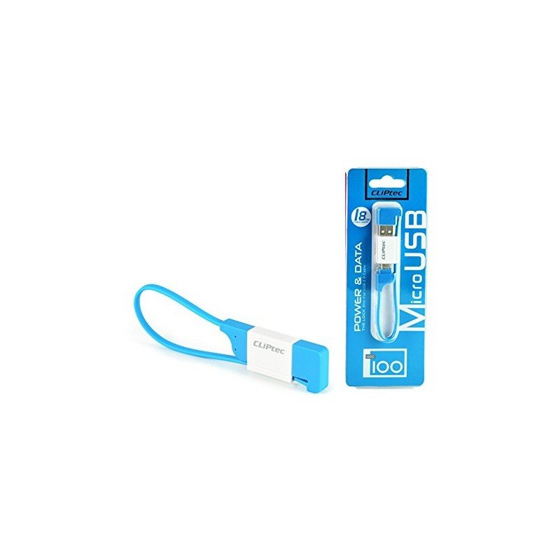 Câble plat CLiPtec LOCK USB vers Micro-USB pour Smartphone / Bleu