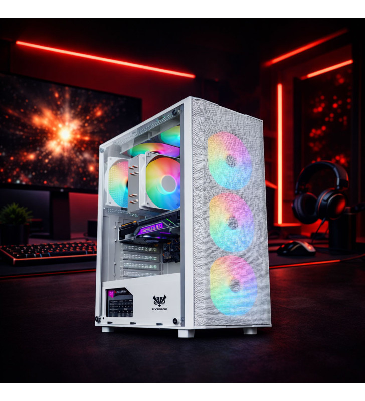 Boîtier Gamer Moyen Tour HYBROK RS6 / ARGB / ATX / Blanc