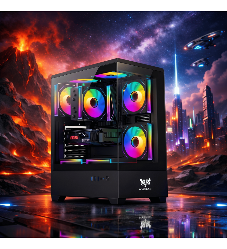 Boîtier Gamer HYBROK MOON / 4 FANS / ARGB / ATX / Noir