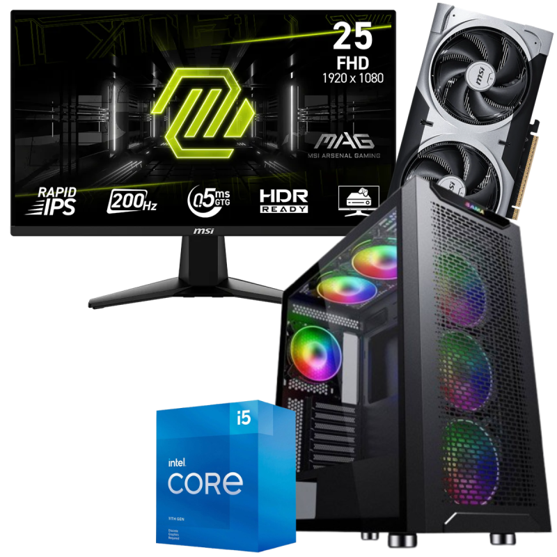 Setup Gamer Special Pc de Bureau Gaming / i5-11400F / RTX 5060 Ti 8G / 16 Go Avec Écran Gaming MSI MAG 24.5" Full HD IPS / 200 Hz