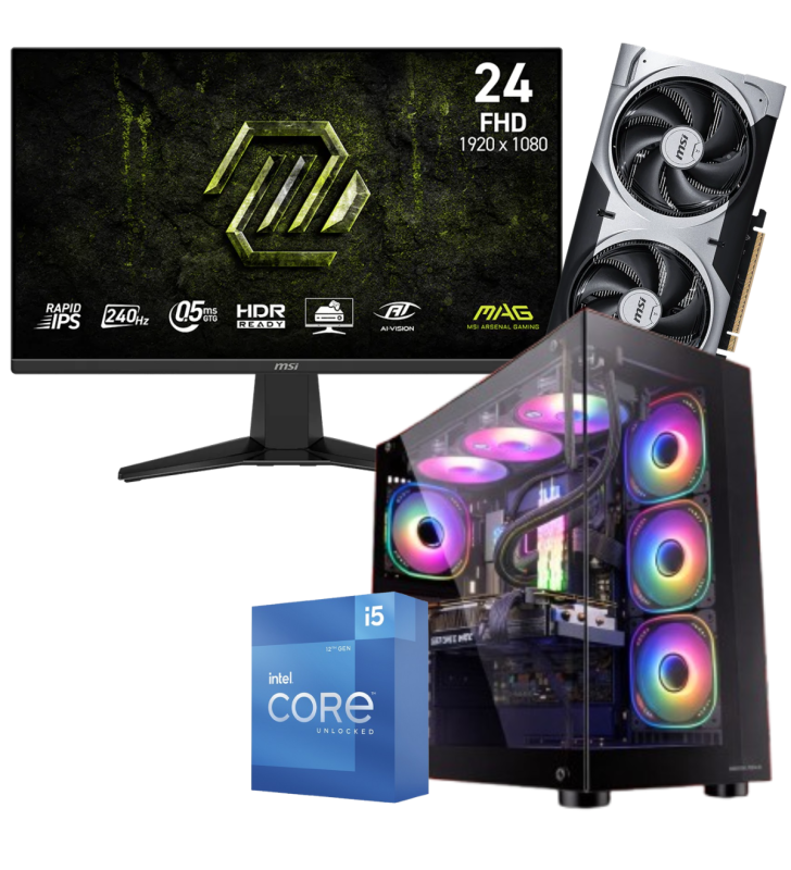 Setup Gamer Special Pc de Bureau Gaming / i5-12600K / RTX 5060 Ti 8G / 32 Go Avec Écran Gaming MSI MAG 24" Full HD IPS / 240 Hz