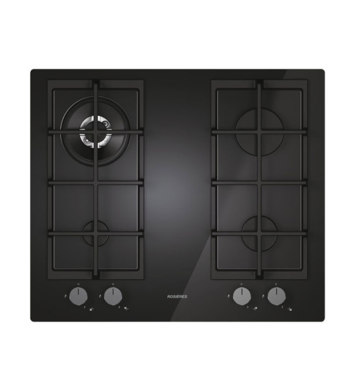 Plaque de Cuisson Encastrable ROSEIERS 4FEUX à GAZ EN VERRE CRISTAL / 60CM