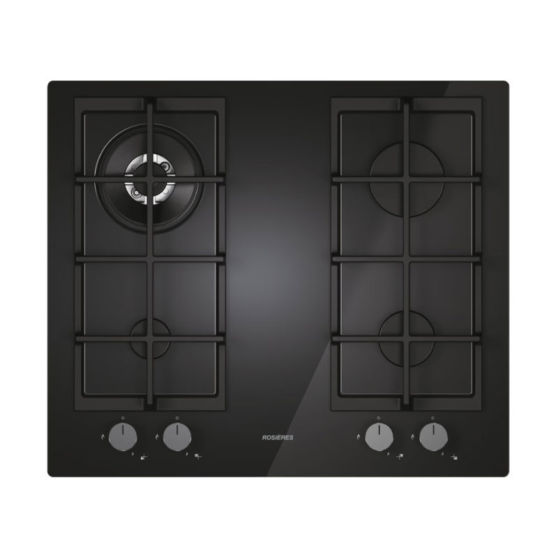 Plaque de Cuisson Encastrable ROSEIERS 4FEUX à GAZ EN VERRE CRISTAL / 60CM