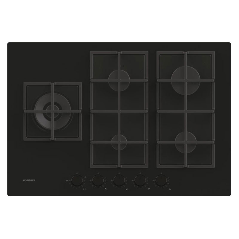 Plaque Encastrable ROSEIERS 5 FEUX à GAZ EN VERRE / 75CM / Noir