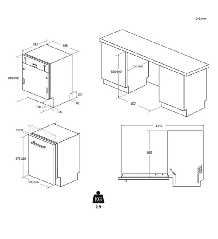 Lave Vaisselle Encastrable ROSIERES 15 COUVERTS / ENCRS5C4L0A-47 / BLANC