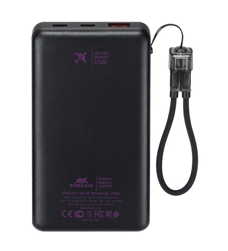 Power Bank RIVAVASE VA2311 / 10000 mAh / 22.5 W / Noir
