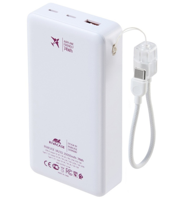 Power Bank RIVAVASE VA2321 / 20000 mAh / 22.5 W / Blanc