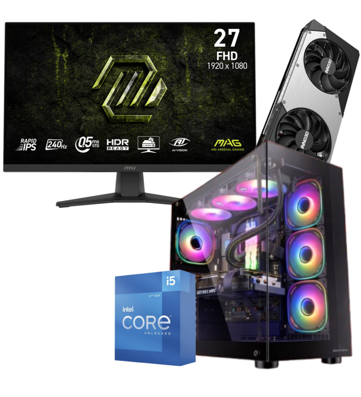 Setup Gamer Special Pc de Bureau Gaming / i5-12600K / RTX 5070 12G / 32 Go Avec Écran Gaming MSI MAG 27" Full HD IPS / 240 Hz