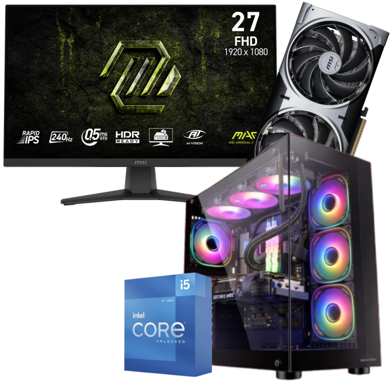 Setup Gamer Special Pc de Bureau Gaming / i5-12600K / RTX 5070 12G / 32 Go DDR5 Avec Écran Gaming MSI MAG 27" Full HD IPS / 240 Hz