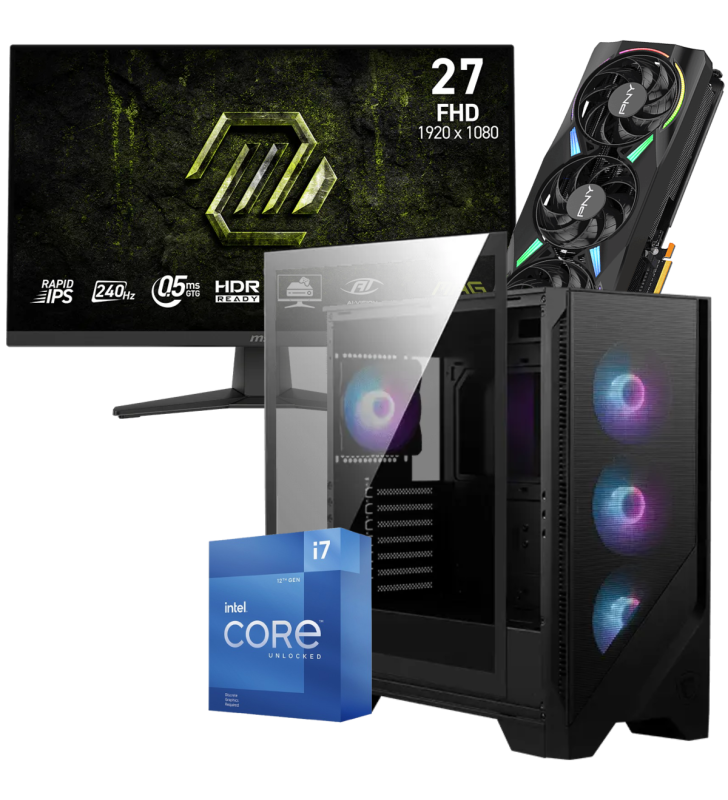 Setup Gamer Special Pc de Bureau Gaming / i7-12700KF / RTX 5070 12G / 32 Go Avec Écran Gaming MSI MAG 27" Full HD IPS / 240 Hz