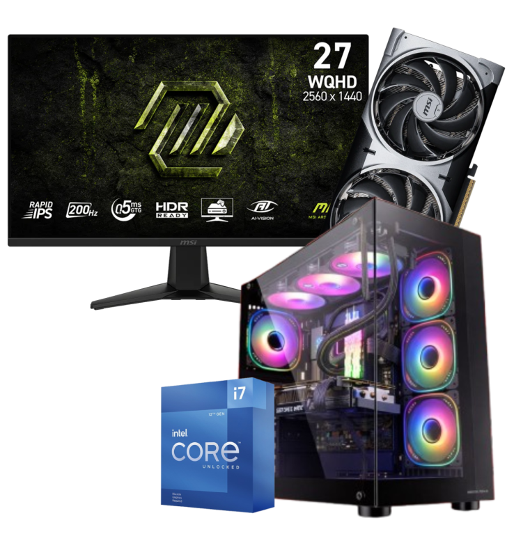 Setup Gamer Special Pc de Bureau Gaming / i7-12700KF / RTX 5070 12G / 32 Go Avec Écran Gaming MSI MAG 27" WQHD IPS / 200 Hz