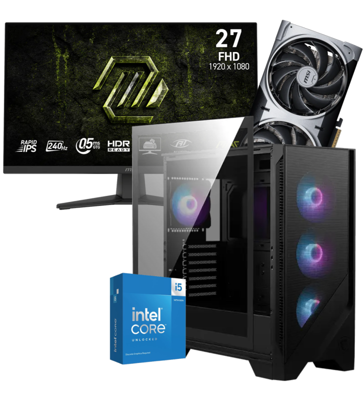 Setup Gamer Special Pc de Bureau Gaming / i5-14600KF / RTX 5070 12G / 32 Go Avec Écran Gaming MSI MAG 27" Full HD IPS / 240 Hz