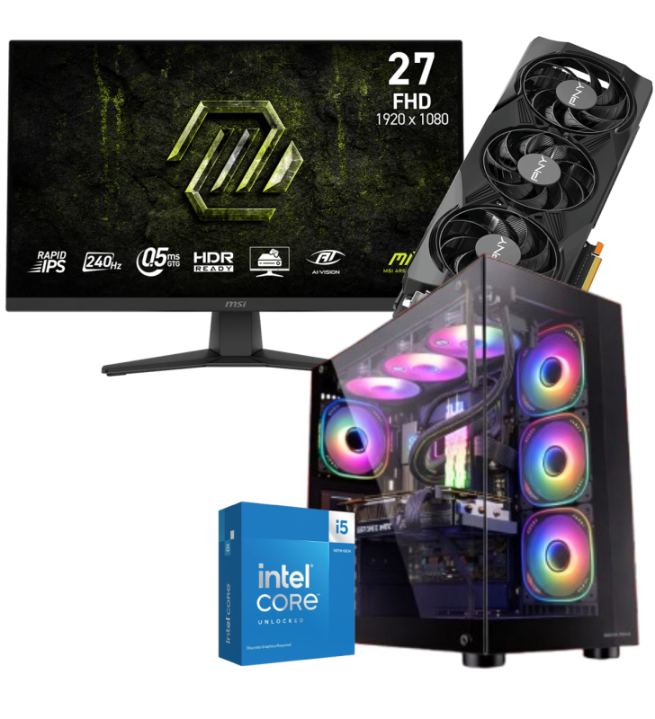 Setup Gamer Special Pc de Bureau Gaming / i5-14600KF / RTX 5070 12G / 32 Go Avec Écran Gaming MSI MAG 27" Full HD IPS / 240 Hz