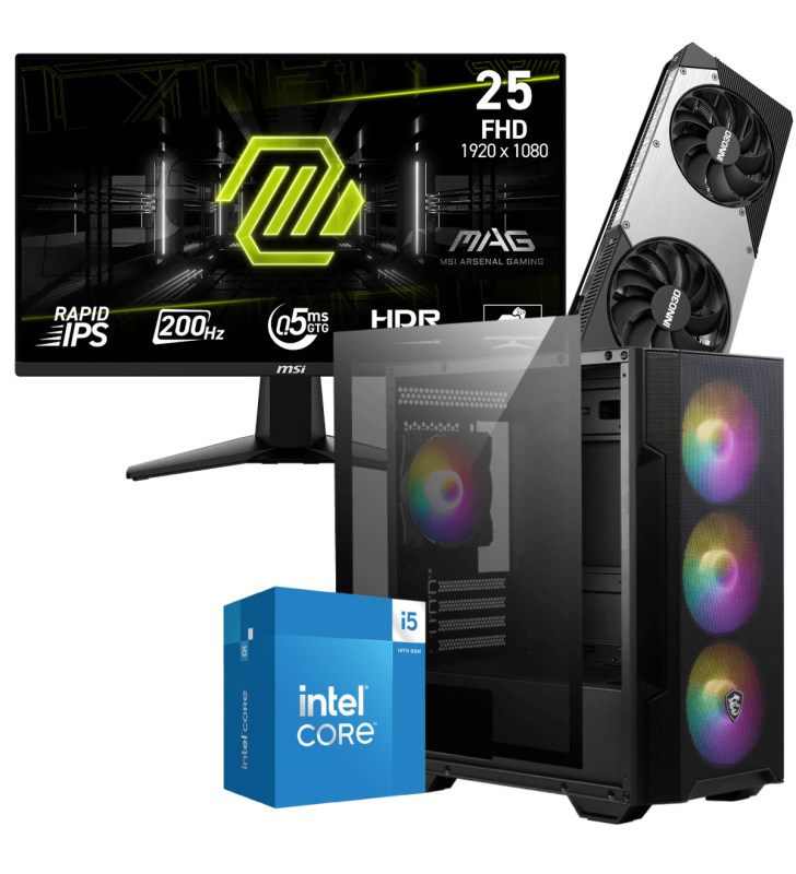 Setup Gamer Special Pc de Bureau Gaming / i5-14400F / RTX 5070 12G / 32 Go Avec Écran Gaming MSI MAG 24.5" Full HD IPS / 200 Hz