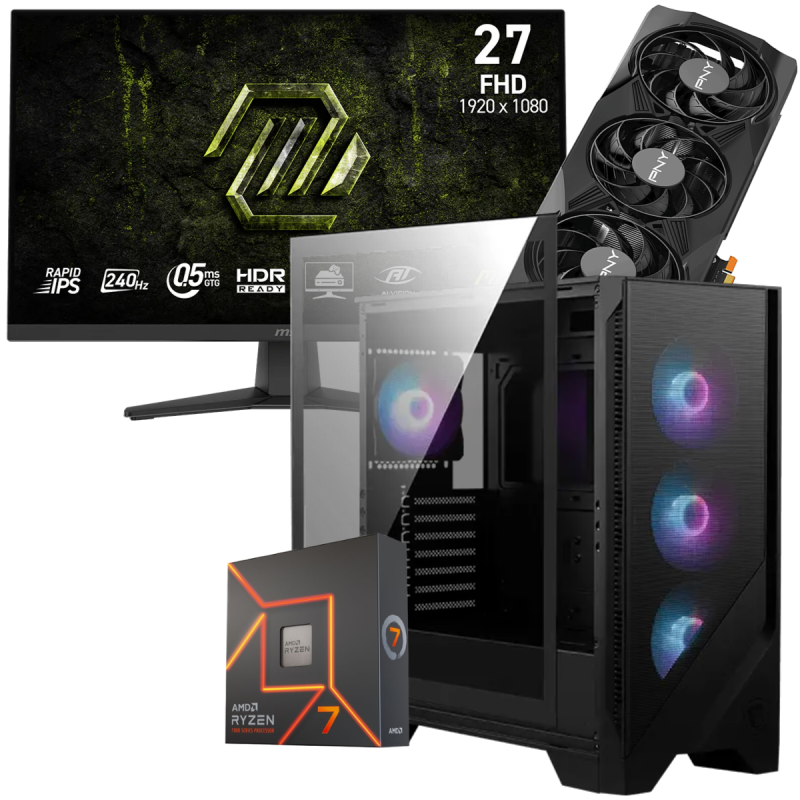 Setup Gamer Special Pc de Bureau Gaming / Ryzen 7 7700X / RTX 5070 12G / 32 Go Avec Écran MSI 27" Full HD IPS / 240 Hz
